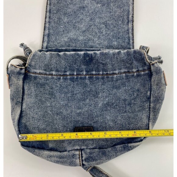 Vintage Denim Shoulder Bag Purse Adjustable Knotted Strap & Leather Accents - Picture 12 of 15